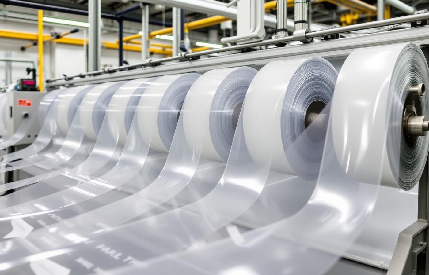 Polymer film rolls on an extrusion line