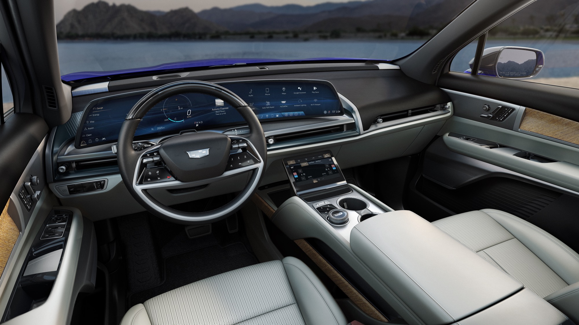 Modern automotive interior with digital dashboard and premium trim surfaces