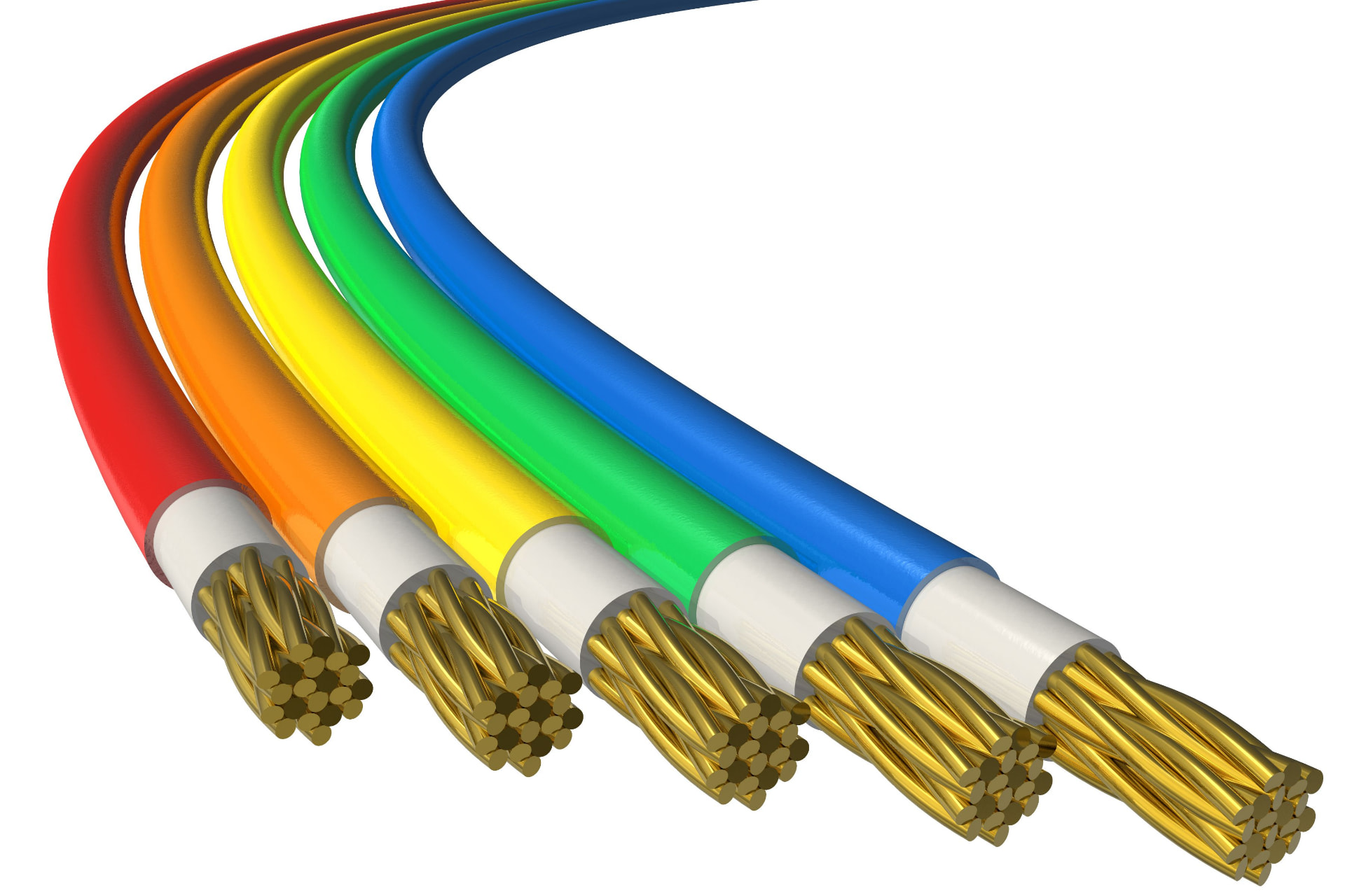 Colorful polymer-insulated electrical wires with exposed copper conductors