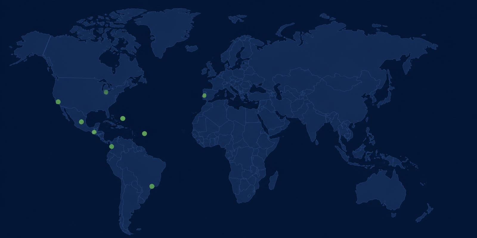 World map indicating UNNIOM presence across the Americas and Spain, with the corporate office in Mexico